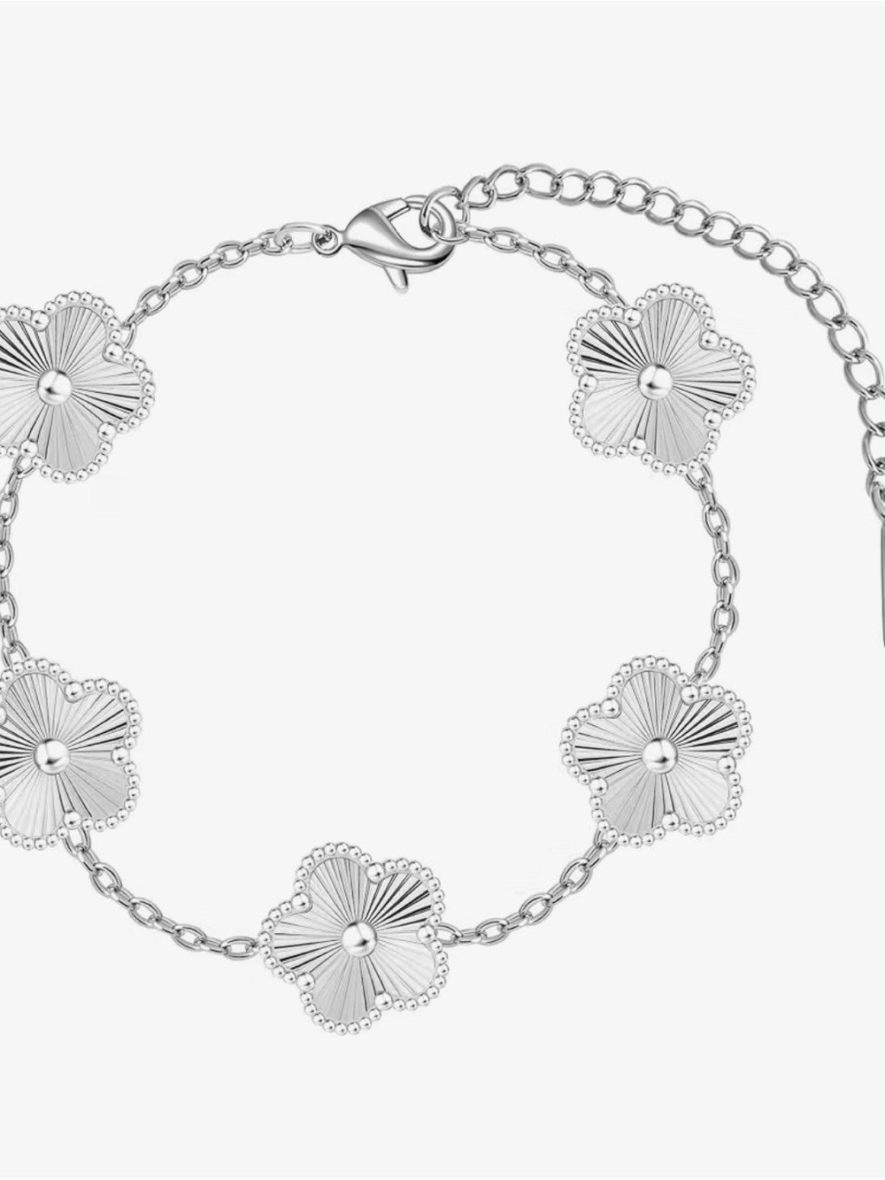 Sterling Silver Floral Link Bracelet - Silver